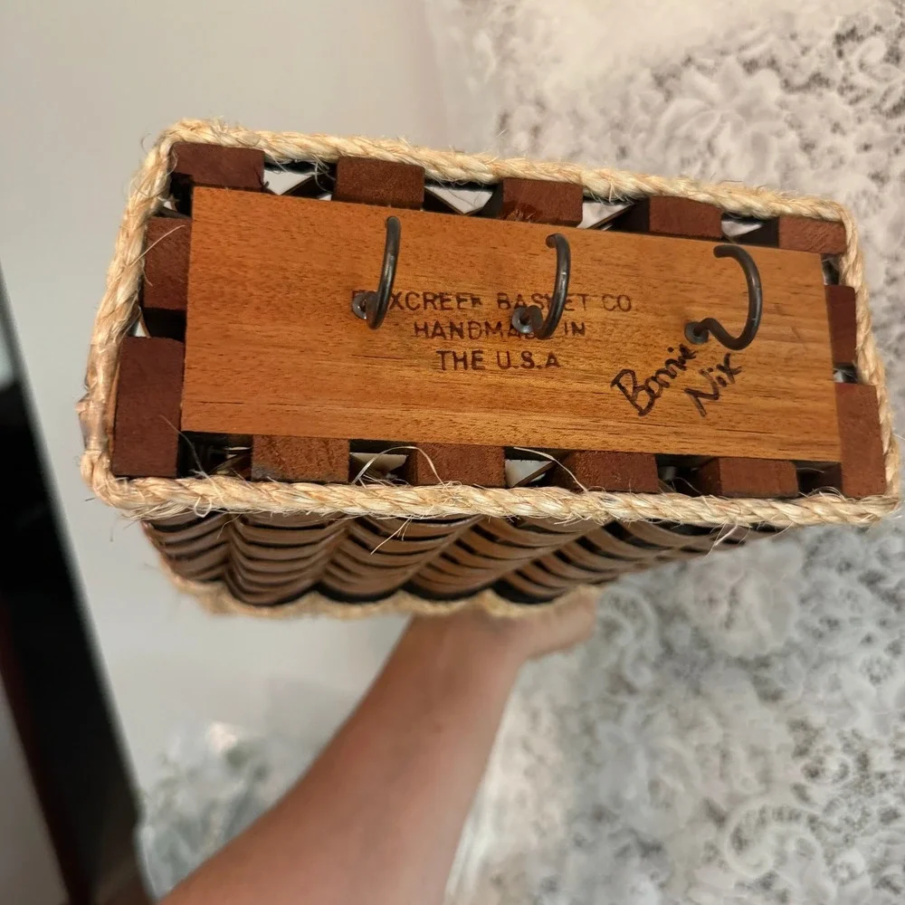 Foxcreek Basket Co Handmade Woven Wall Organizer 3 Hook Mail Rack 22in Farmhouse